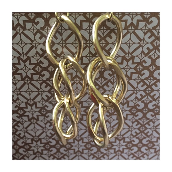 Gold Link Dangling Earrings with French Hooks - Picture 3 of 7